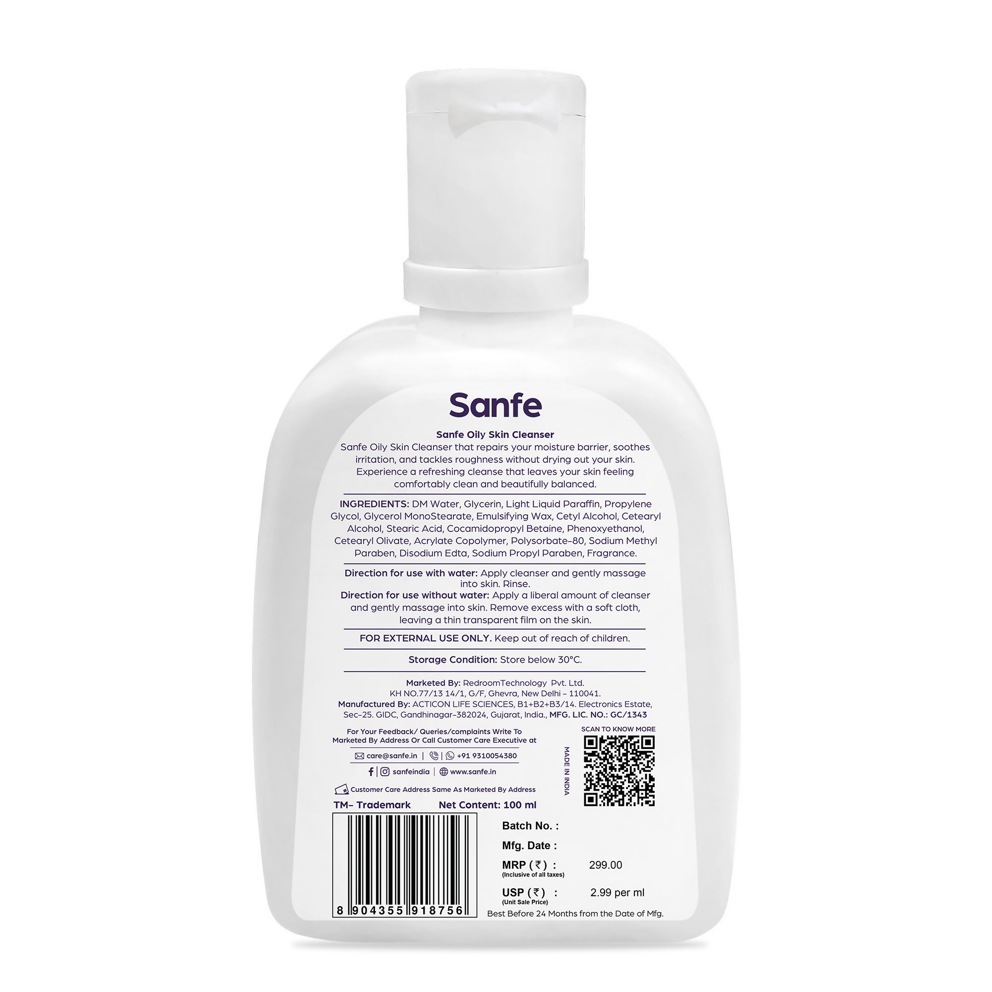 Sanfe Oily Skin Cleanser Minimises Pores & Maintains Skin Moisture cetaphil skin repair Face Wash | Grocsy