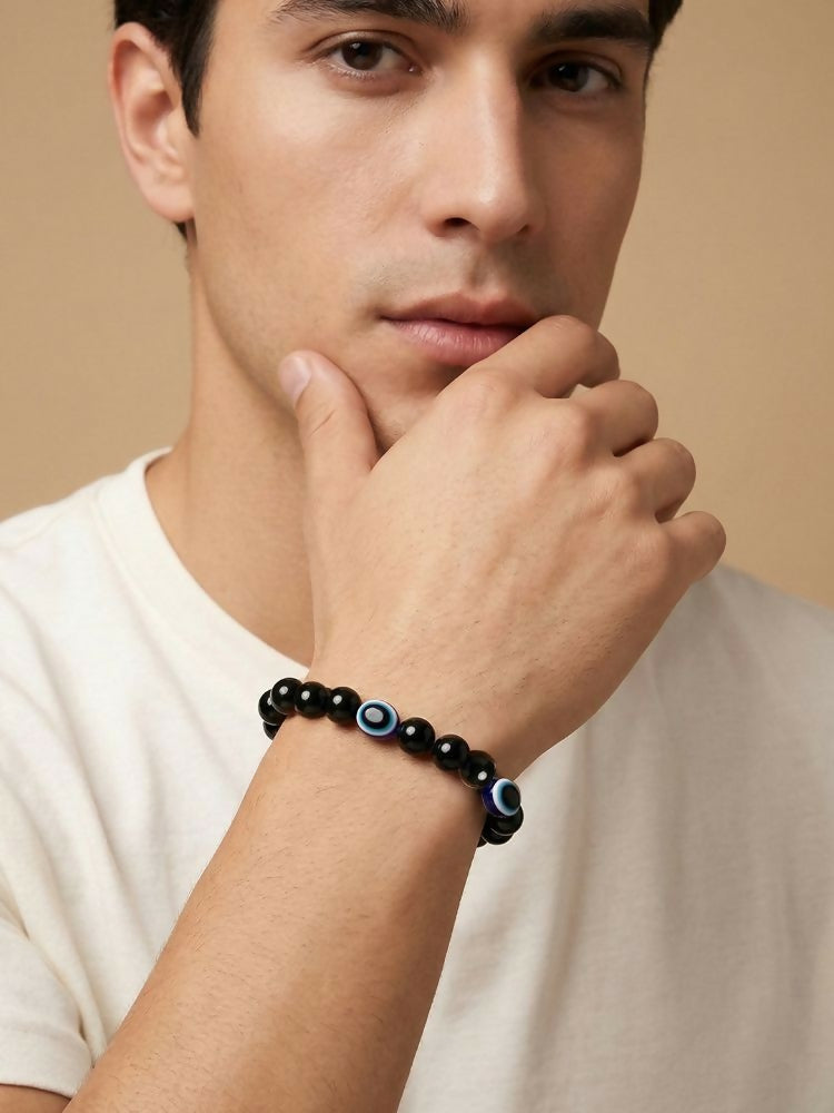 NVR Black Evil Eye Adjustable Bracelet for Men & Women | Grocsy