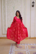 Teeya Creation Womens New Fancy Mul Chanderi With Embroidered Work Gown Set | Grocsy