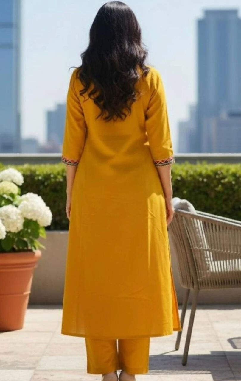 Miravan Womens Yellow Kurta And Palazzo Set | Grocsy