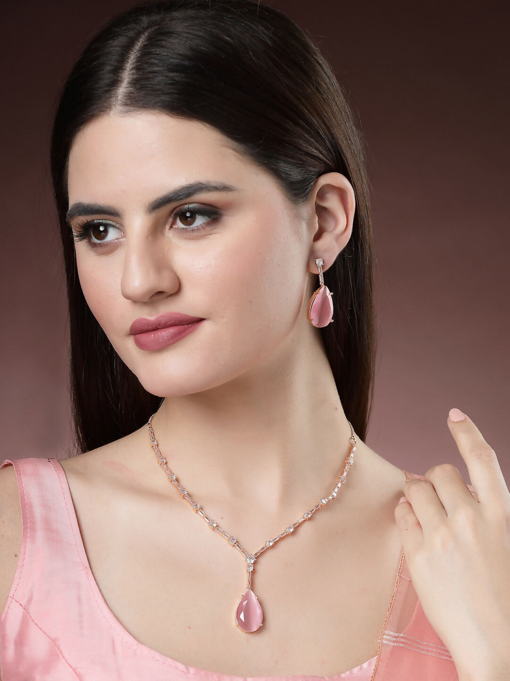 NVR Women's Rose Gold Artificial Stones Studded Handcrafted Jewellery Set | Grocsy