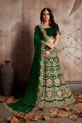 Jyoti Fashion Mesmerizing Green Sequins Embroidered Velvet Lehenga Choli with Dupatta | Grocsy