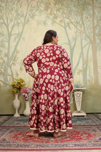 Jyoti Fashion Women's Wine Rayon Floral Print with Sequins Designer Anarkali Set | Grocsy