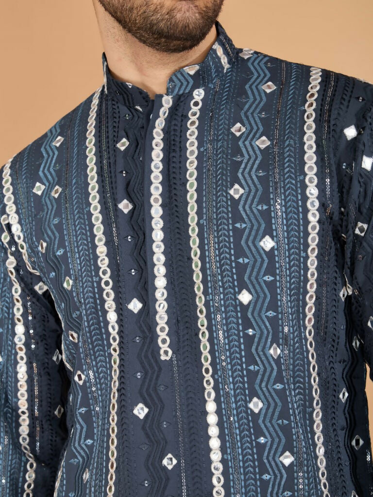 Vastranavya Grey Exclusive Festival Wear Pure Viscose Rayon Sequence & Foil Mirror Heavy Embroidered Work Kurta | Grocsy