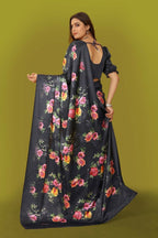 Aayaa Designer Printed Satin Saree - Multi Color | Grocsy