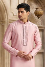 Raivat Ethnic Banarasi Art Silk Mirror Work Kurta Pajama In Dark Pink Colour | Grocsy