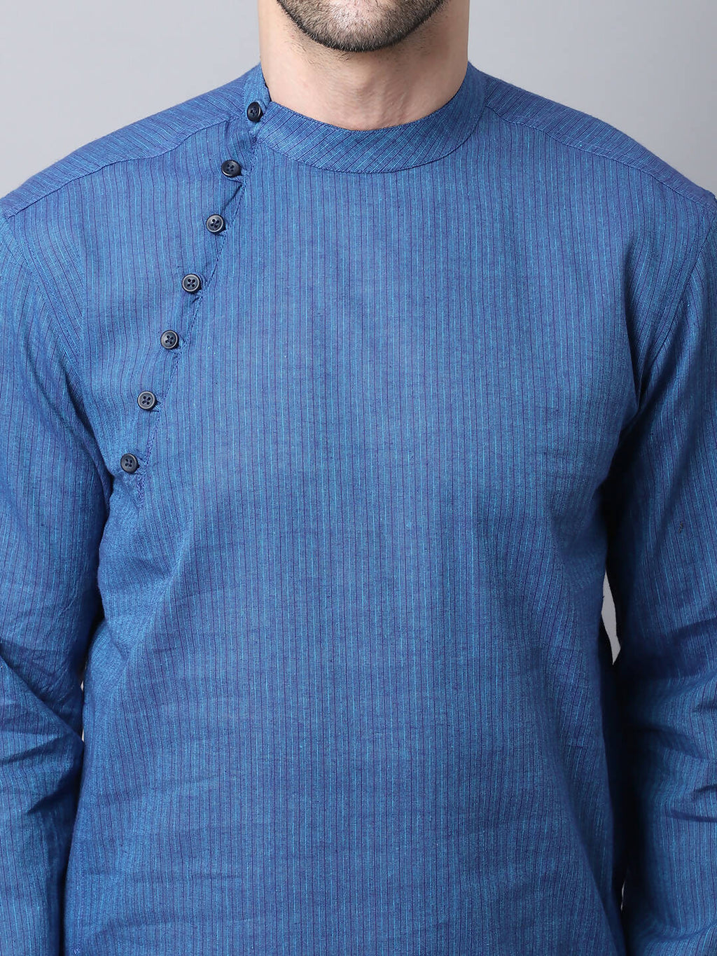 Even Apparels Blue Pure Cotton Men's Kurta With Side Placket | Grocsy