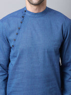 Even Apparels Blue Pure Cotton Men's Kurta With Side Placket | Grocsy