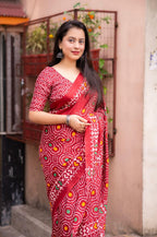 Red Silk Blend Ethnic Motifs Saree with Unstitched Blouse - A2M | Grocsy