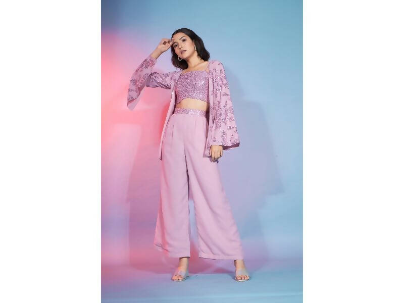 Pink Georgette Sequence With Thread Designer Co-Ord Set - Flory | Grocsy