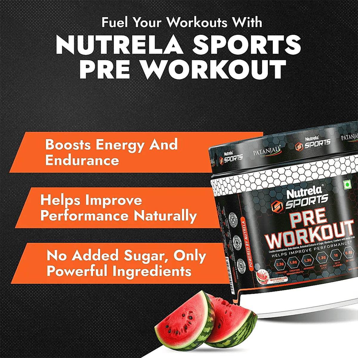 Patanjali Nutrela Sports Pre - Workout-(Watermelon) | Grocsy