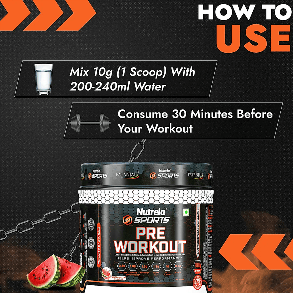 Patanjali Nutrela Sports Pre - Workout-(Watermelon) | Grocsy