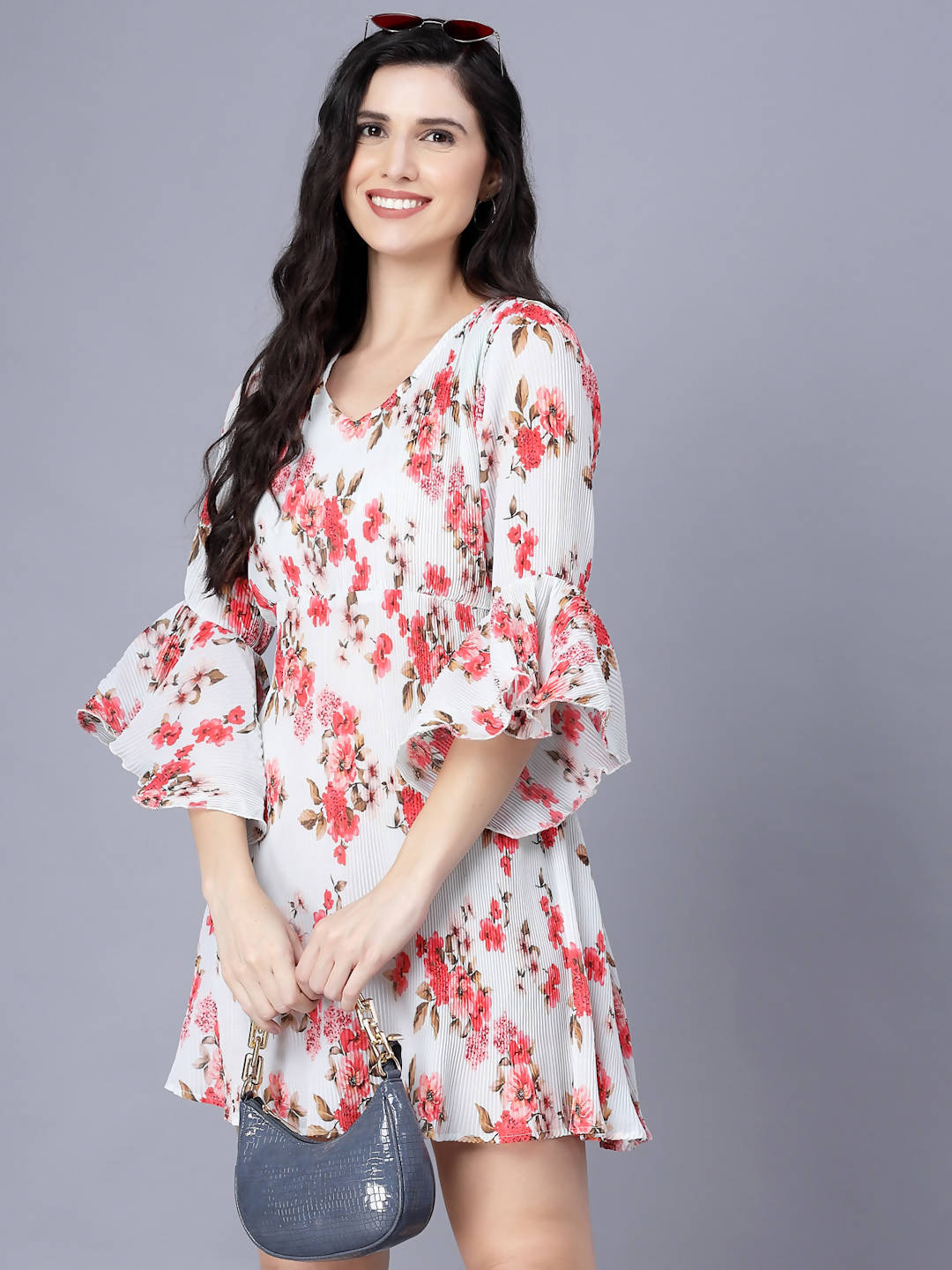 Myshka Georgette Printed 3/4 Sleeve V Neck Women Tunic | Grocsy