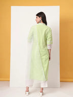 Yufta Premium Cotton Poplin Green Kurta Dupatta Pant Set | Grocsy