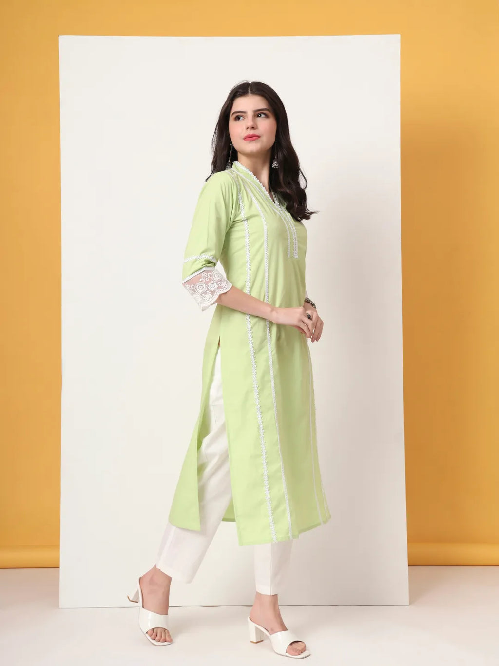 Yufta Premium Cotton Poplin Green Kurta Dupatta Pant Set | Grocsy
