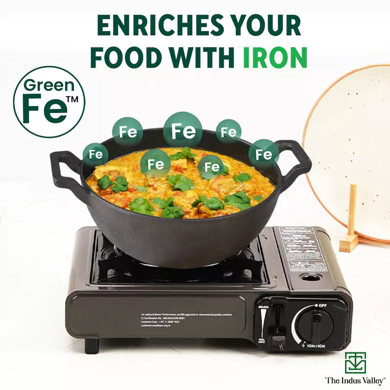 The Indus Valley CASTrong Cast Iron Kadai, Pre-seasoned, Nonstick, 100% Pure, Toxin-free, Induction, 21/25cm, 1.7L/3.3kg | Grocsy