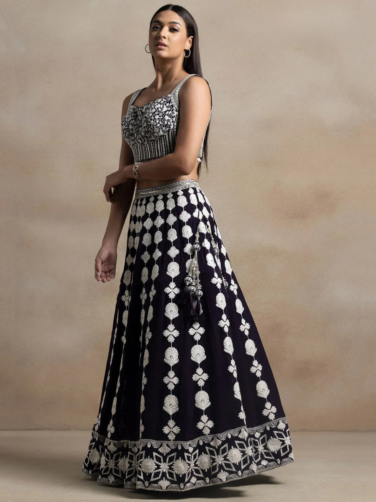 Tulsi Art Pretty Dark Purple Thread Work Georgette Reception Wear Lehenga Choli | Grocsy