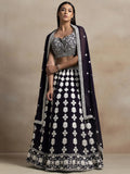 Tulsi Art Pretty Dark Purple Thread Work Georgette Reception Wear Lehenga Choli | Grocsy