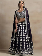 Tulsi Art Pretty Dark Purple Thread Work Georgette Reception Wear Lehenga Choli | Grocsy
