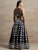 Tulsi Art Pretty Dark Purple Thread Work Georgette Reception Wear Lehenga Choli | Grocsy
