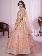 Tulsi Art Pretty Peach Sequins Soft Net Engagement Wear Lehenga Choli | Grocsy