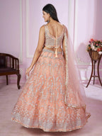 Tulsi Art Pretty Peach Sequins Soft Net Engagement Wear Lehenga Choli | Grocsy