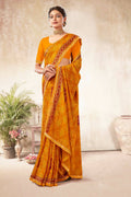 Mustard Georgette Bandhni Printed Saree With Unstitched Blouse Piece - Shanaya | Grocsy