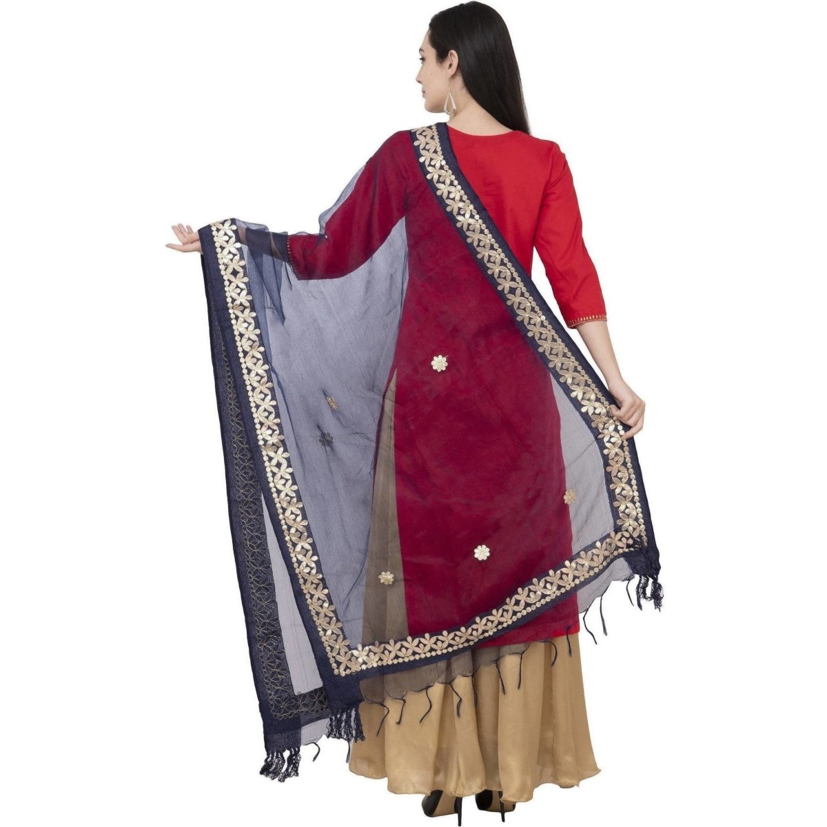A R Silk Orgenza Gota Patti Fancy Dupatta Color Navy Dupatta or Chunni | Grocsy
