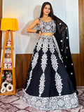 Tulsi Art Prodigious Black Thread Embroidery Georgette Wedding Wear Lehenga Choli | Grocsy