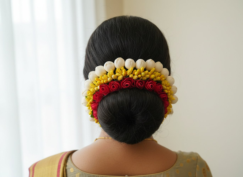 Red & Yellow Flower Hair Gajra | Grocsy