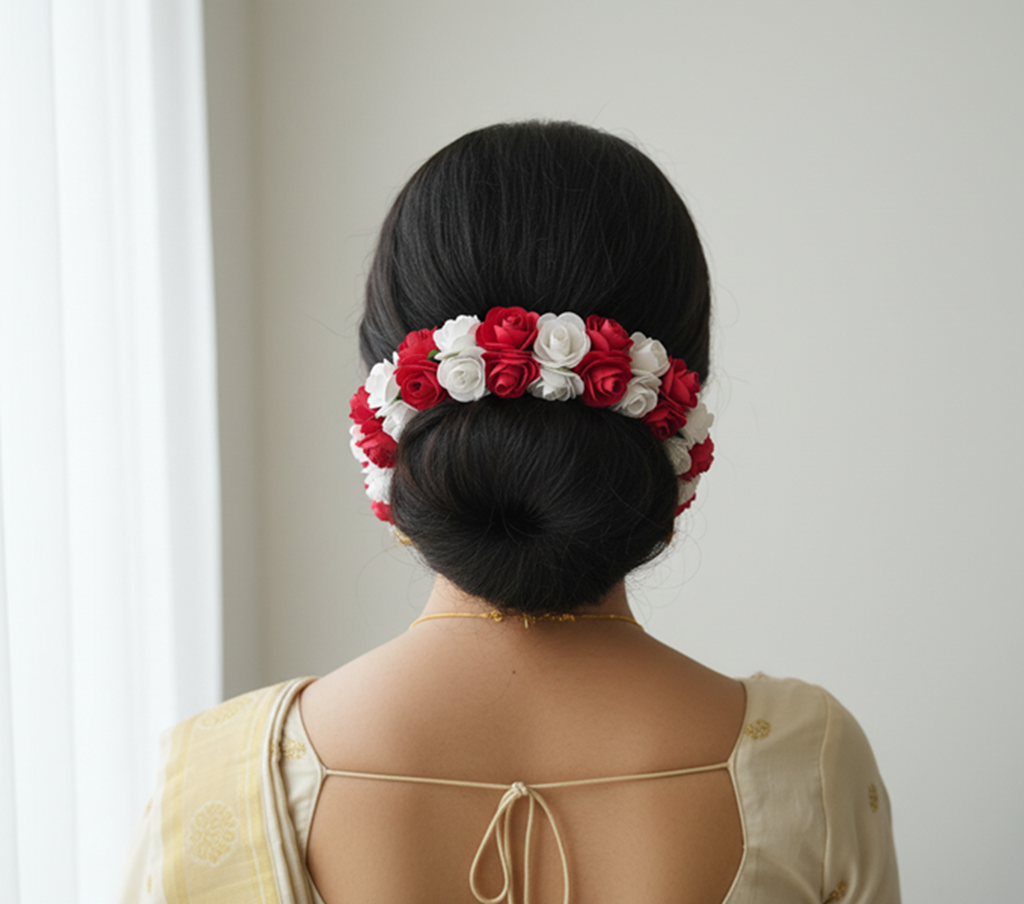 Red & White Rose Gajra | Grocsy