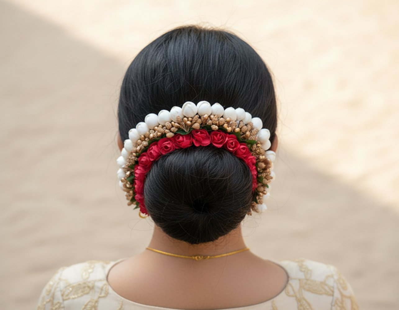 Red & Gold Flower Hair Gajra | Grocsy