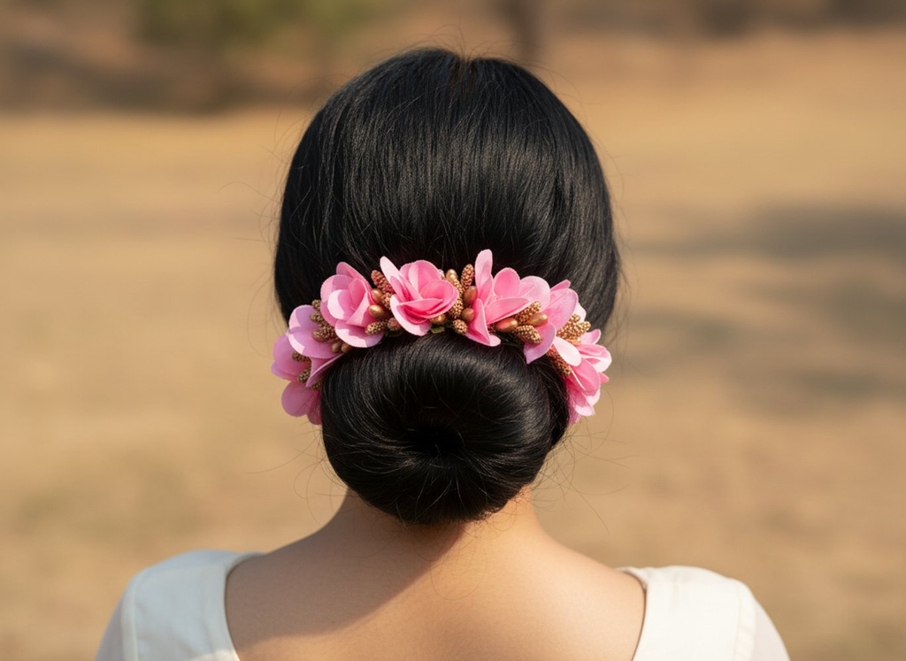 Baby Pink Artificial Orchids Flower Gajra | Grocsy