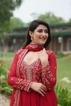 Joban Fashion Red Georgette Sequence Embroidery Work Kurta Set | Grocsy