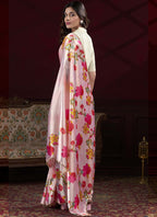 Vegaa Fashion Light Pink Japan Satin With Pearl Lace Printed Designer Saree | Grocsy