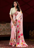 Vegaa Fashion Light Pink Japan Satin With Pearl Lace Printed Designer Saree | Grocsy