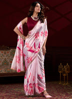 Vegaa Fashion Light Pink Japan Satin With Pearl Lace Printed Designer Saree | Grocsy