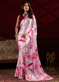 Vegaa Fashion Light Pink Japan Satin With Pearl Lace Printed Designer Saree | Grocsy