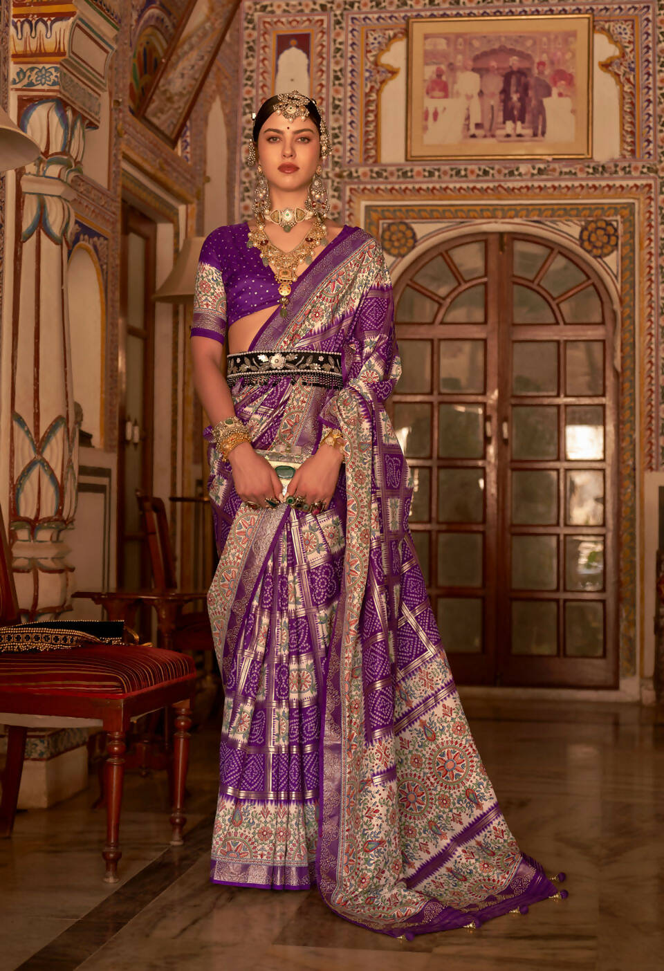 Purple P V Silk Digital Print, Zari Work Printed Saree - Rewaa Parampara | Grocsy
