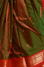 Very Much Indian Pure Silk Yeola Handloom Green Red Dual Tone - Paithani Saree With Traditional Double Pallu | Grocsy