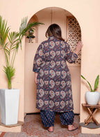 Miravan Womens Plus Size Cotton Floral Printed Shirt-Collar Straight Kurta and Palazzo set | Grocsy