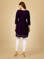 Jyoti Fashion Women's Purple Viscose Rayon Embroidered Casual Top | Grocsy
