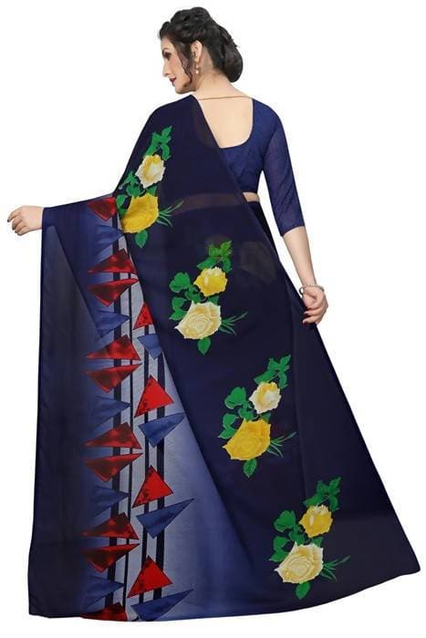 Vamika Navy Georgette Printed Contemporary Saree (SKODA NAVY) | Grocsy