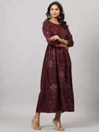 Juniper Women's Mauve Festive Printed Flared Dress | Grocsy