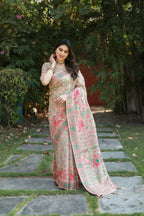 Vastranavya Luxury and Beautiful Soft, Smooth, Flowing Original Pashmina Soft Cotton Saree with Matching Blouse Fabric - Cream | Grocsy