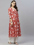 Miravan Women's Cotton Floral Printed Anarkali Kurta With Dupatta | Grocsy