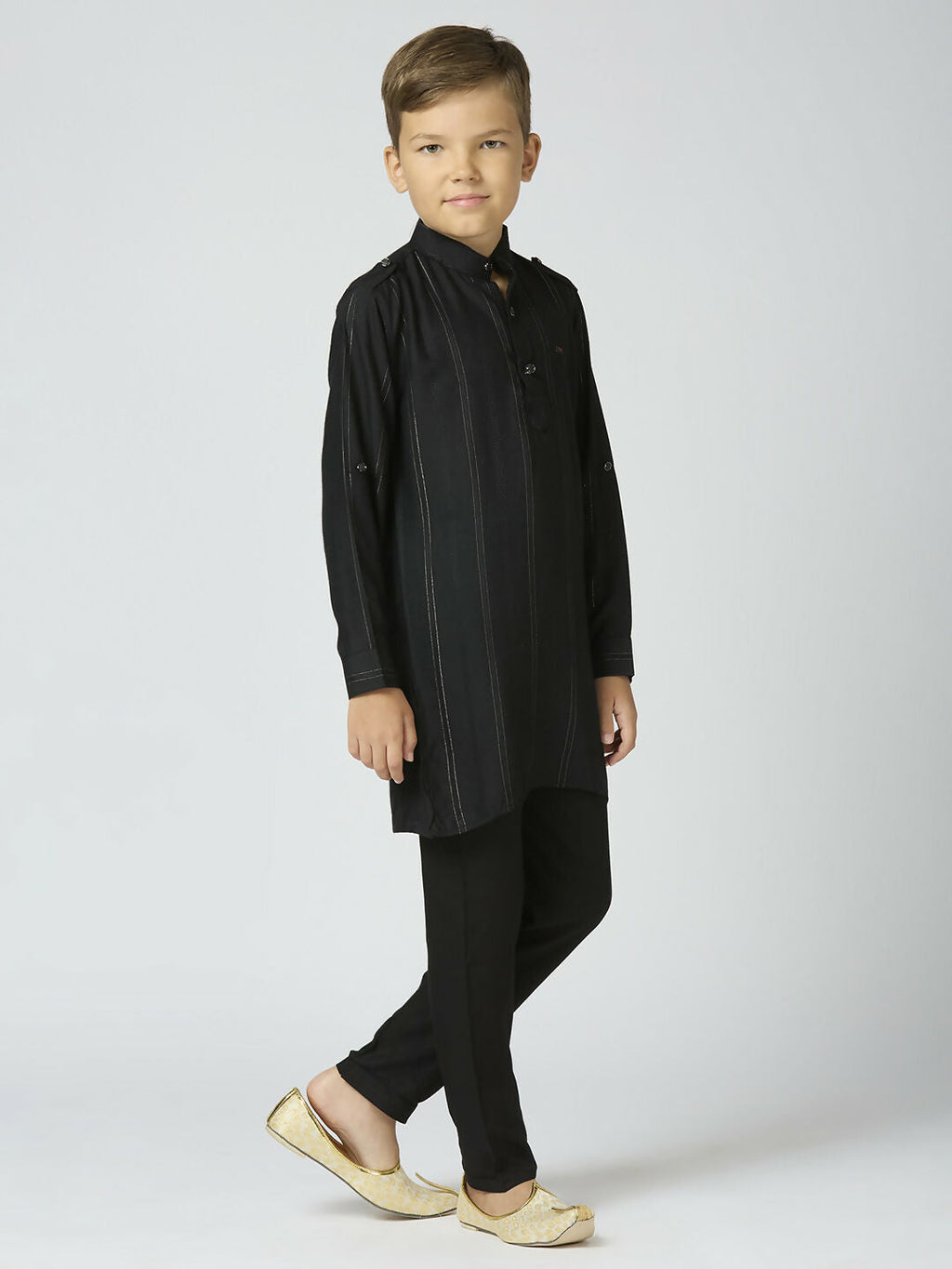 Joban Fashion Kids Island Full Sleeves Cotton Kurta and Pyjama Set with Strip - Black | Grocsy
