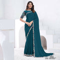 Teal Pure Crepe Silk Dual Sequence With Hand Work Saree With Unstitched Blouse - Norita Swaraa | Grocsy