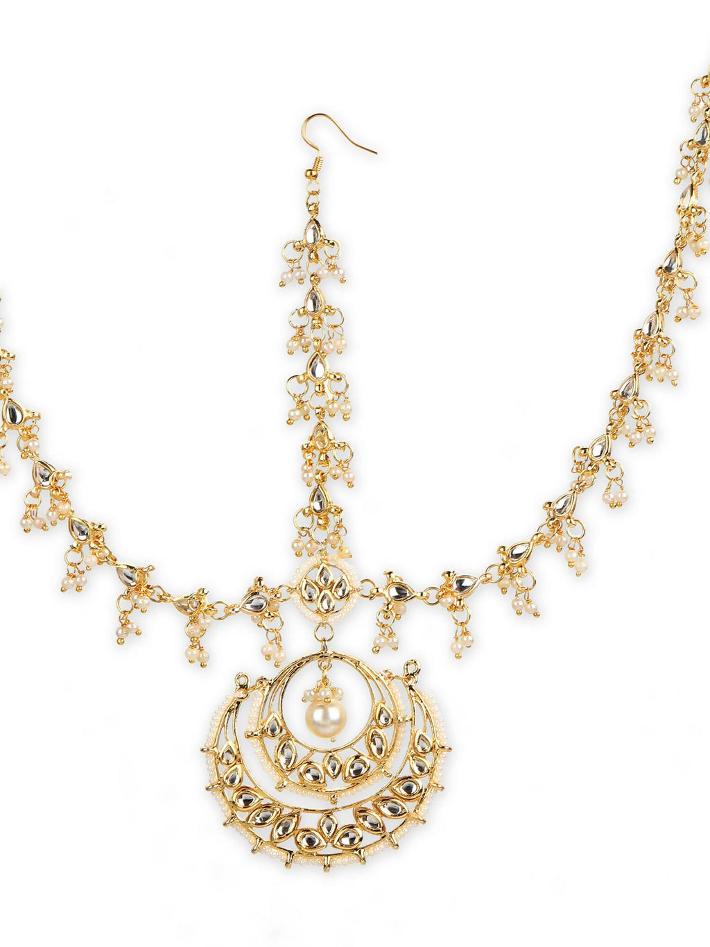 Women's Gold-Polished Kundan Mathapatti Head Jewellery - Ruby Raang | Grocsy