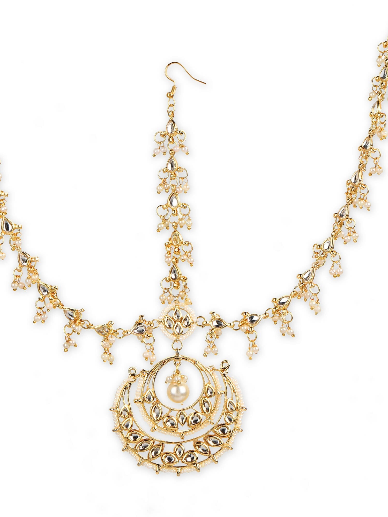 Women's Gold-Polished Kundan Mathapatti Head Jewellery - Ruby Raang | Grocsy